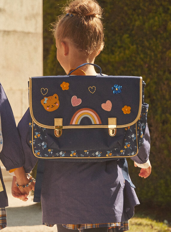Cartable bleu marine fantaisie en toile GICARETTE / 23H4PF92BES070